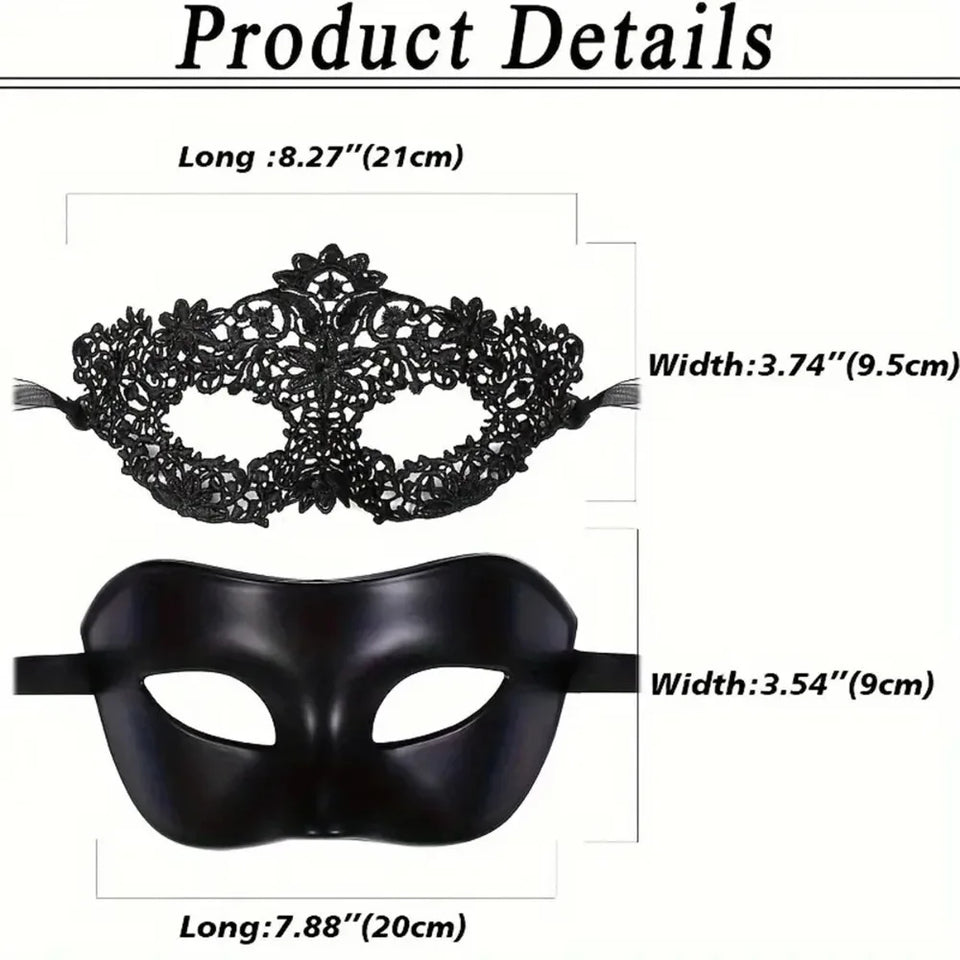 legant Black Lace Masquerade Mask Set for Couples - Perfect for Venetian Party, Mardi Gras, and Halloween Celebrations