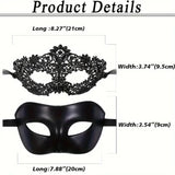 legant Black Lace Masquerade Mask Set for Couples - Perfect for Venetian Party, Mardi Gras, and Halloween Celebrations