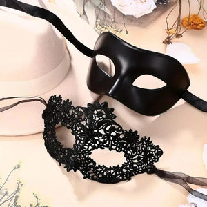 legant Black Lace Masquerade Mask Set for Couples - Perfect for Venetian Party, Mardi Gras, and Halloween Celebrations