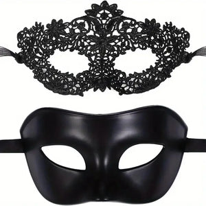 legant Black Lace Masquerade Mask Set for Couples - Perfect for Venetian Party, Mardi Gras, and Halloween Celebrations