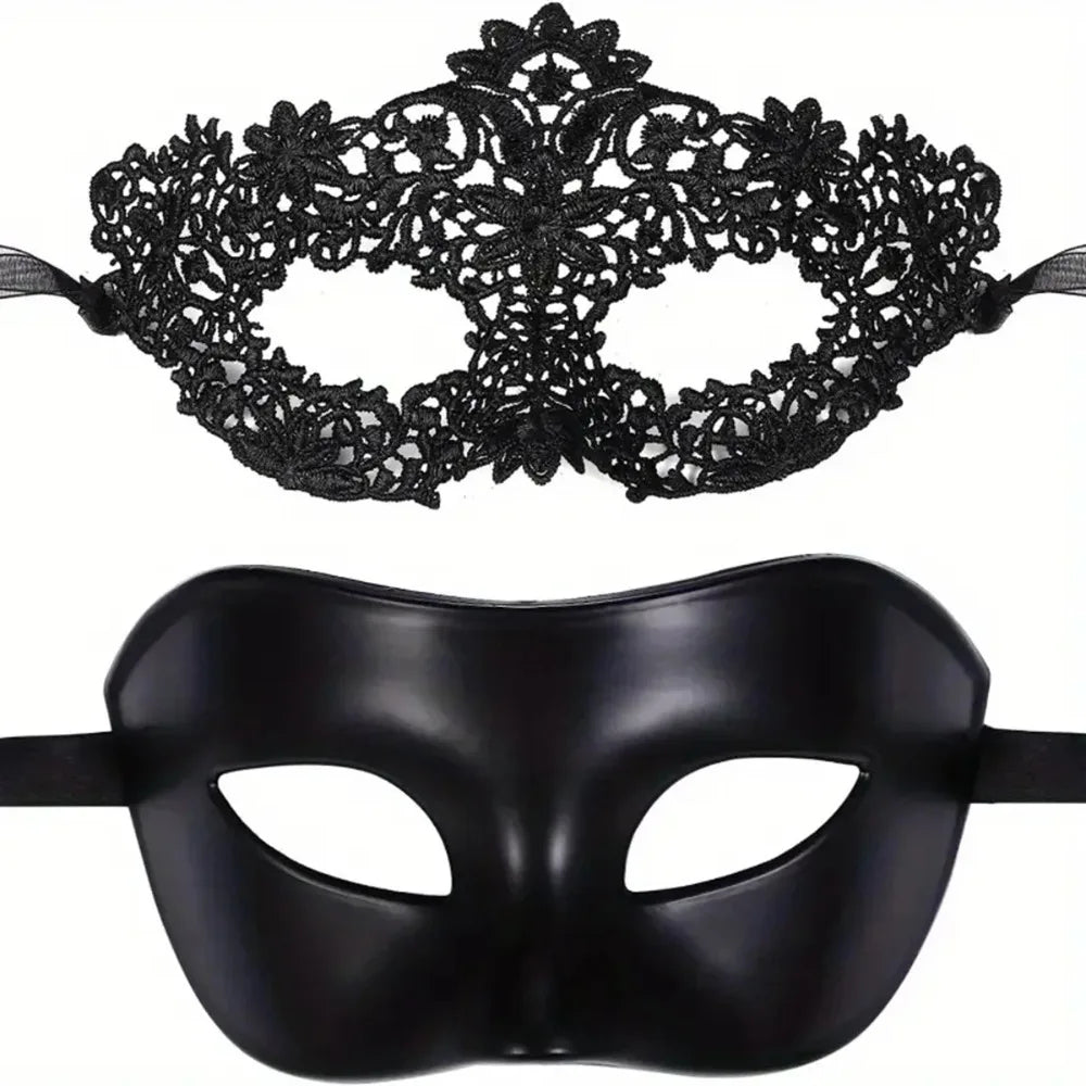legant Black Lace Masquerade Mask Set for Couples - Perfect for Venetian Party, Mardi Gras, and Halloween Celebrations