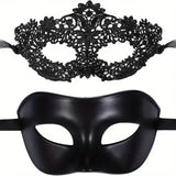 legant Black Lace Masquerade Mask Set for Couples - Perfect for Venetian Party, Mardi Gras, and Halloween Celebrations